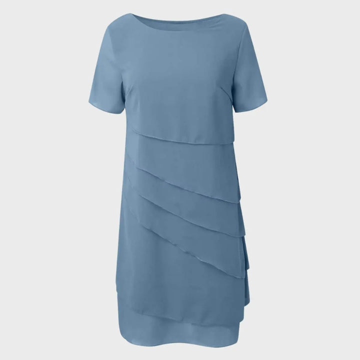 Beautiful layered tiered midi dress for women, with short sleeves, a perfect elegant party dress.