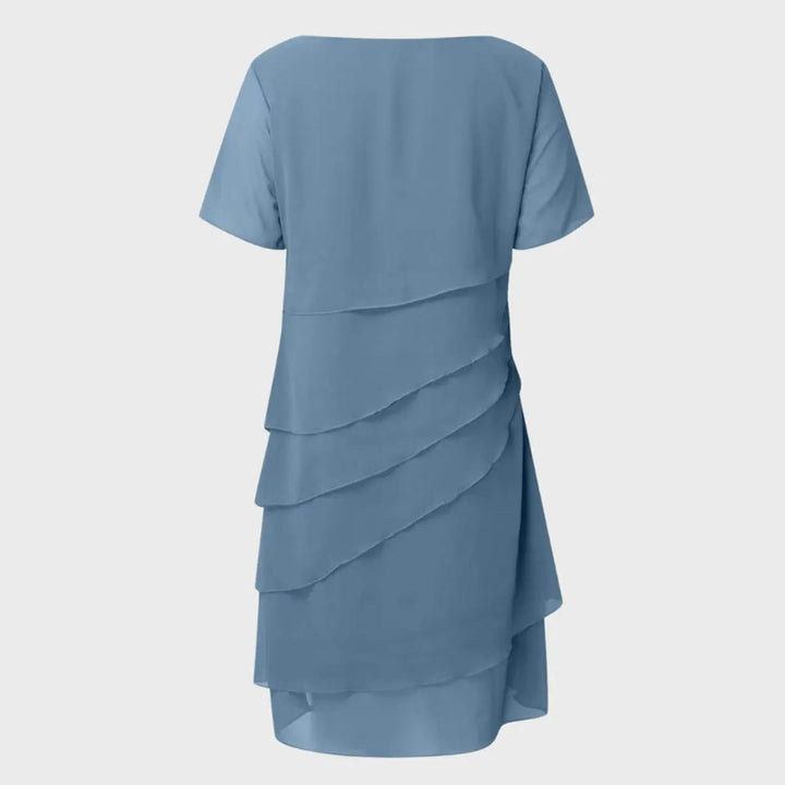 Versatile women's short sleeve midi tiered dress, suitable for cocktail, party, and formal occasions.