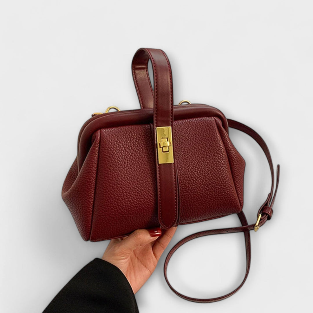 Women's versatile khaki leather handbag, a mini bag with a turn lock, perfect for any occasion.