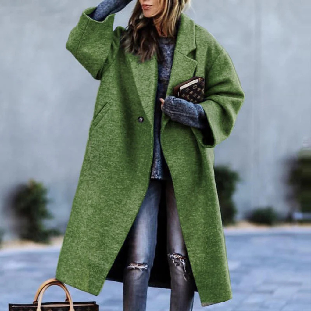 Chic long-sleeve women's jacket with button front, ideal for office wear, elegant events, or everyday style.
