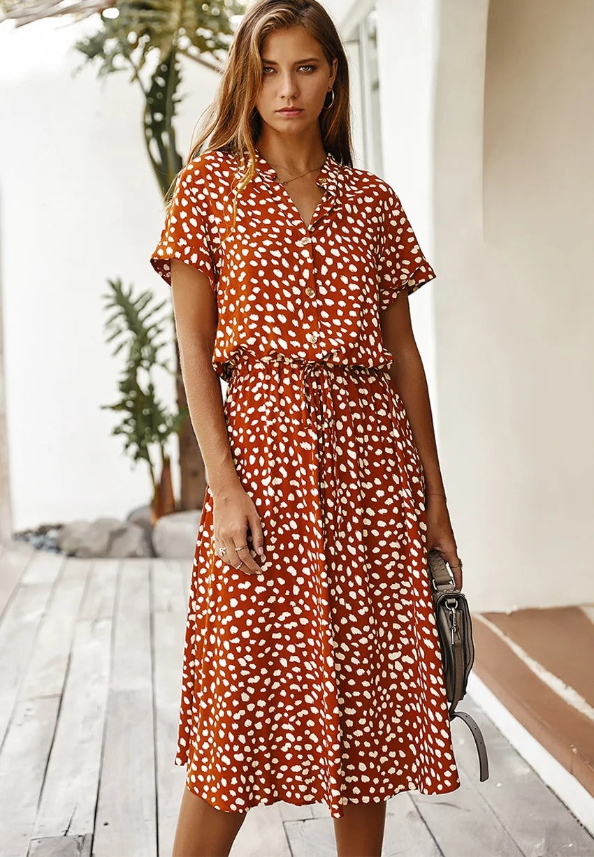 Lightweight women's elegant summer midi dress, versatile for day-to-night, vacation, or spring events.