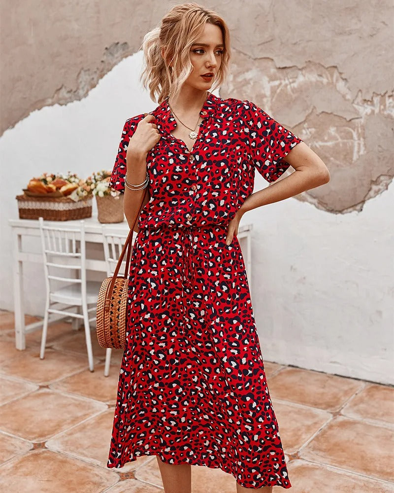 Elegant women's lightweight spring midi dress, flattering and flowy, ideal for summer gatherings or daywear.