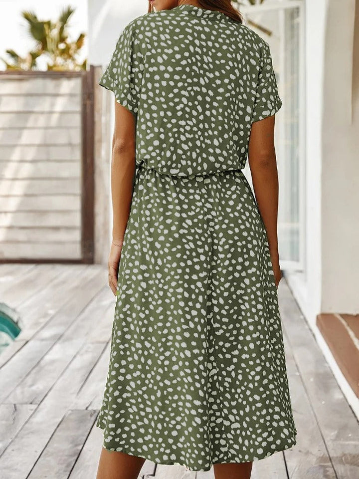 Lightweight women's midi dress, elegant and flattering, suitable for summer casual, vacation, or evening.
