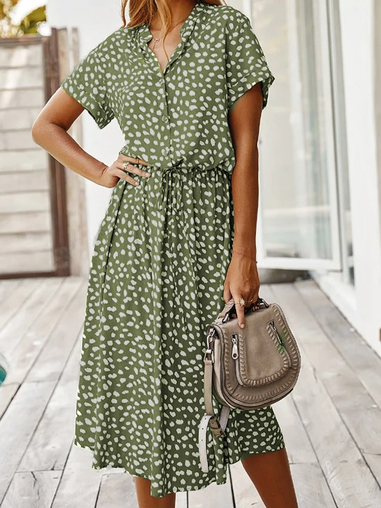 Relaxed fit women's elegant midi dress, lightweight, flowy, and perfect for summer casual or sophisticated look.