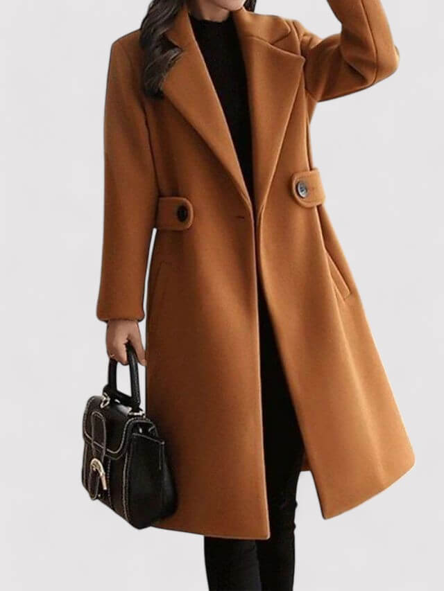 Striking red women's elegant belted winter coat. Warm long jacket, ideal for cold weather fashion.
