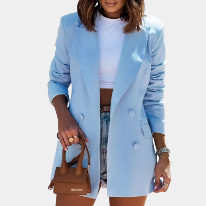 New women's elegant long blazer. Versatile professional wear & fashionable casual jacket for modern women.