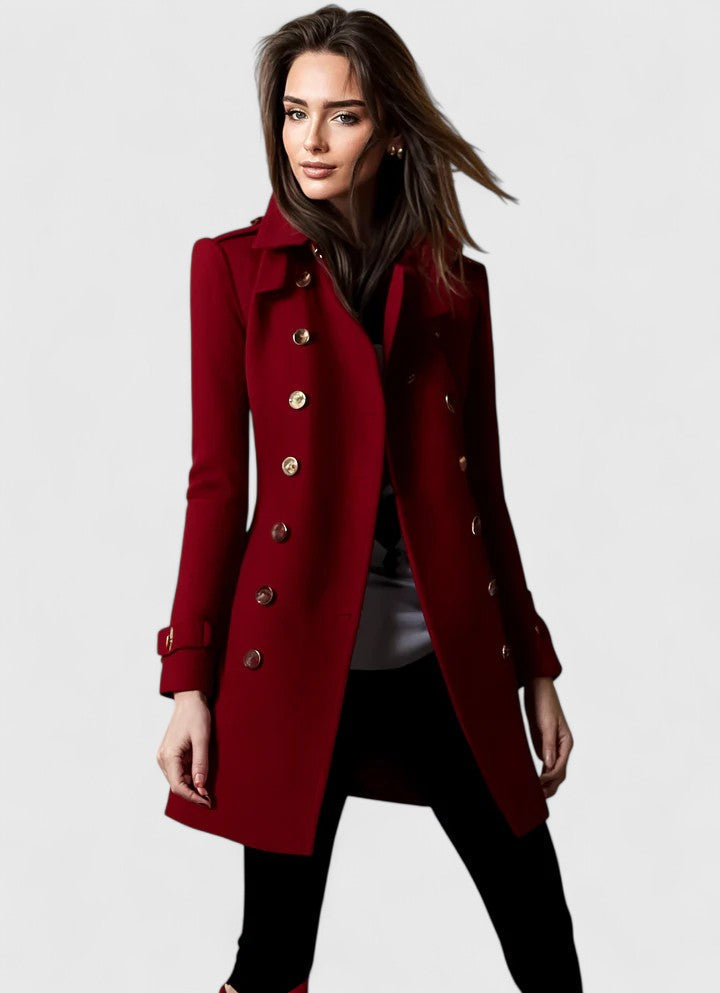 Elegant women's long coat in classic black, perfect for sophisticated winter and fall fashion outerwear.