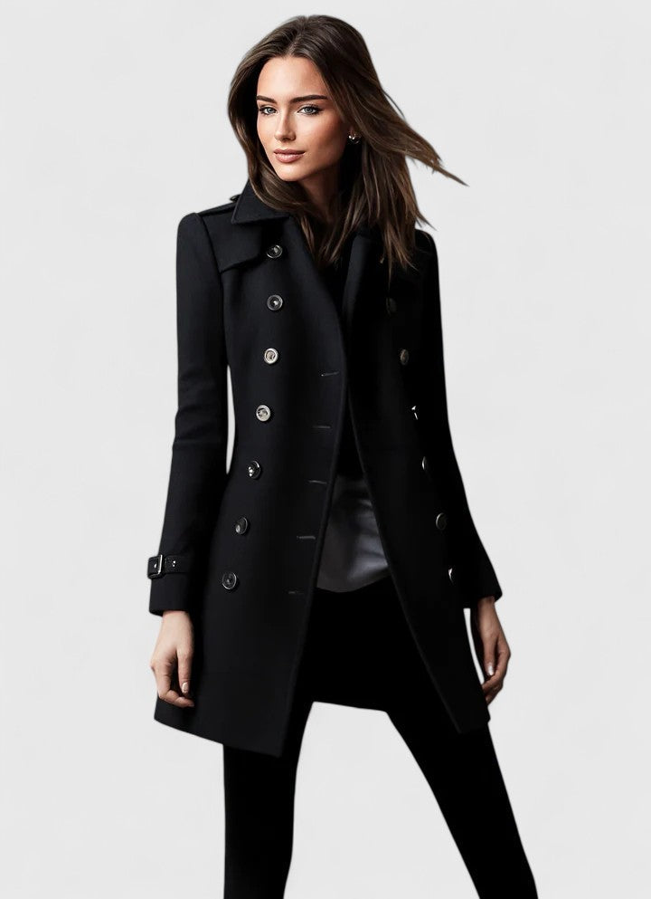 Chic women's long coat, a versatile piece for modern fall and winter fashion, offering a classic sophisticated style.