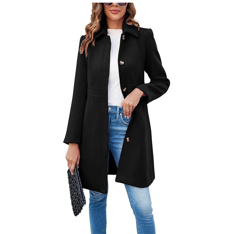 Elegant women's long coat in classic style, perfect for winter fashion and versatile outerwear.