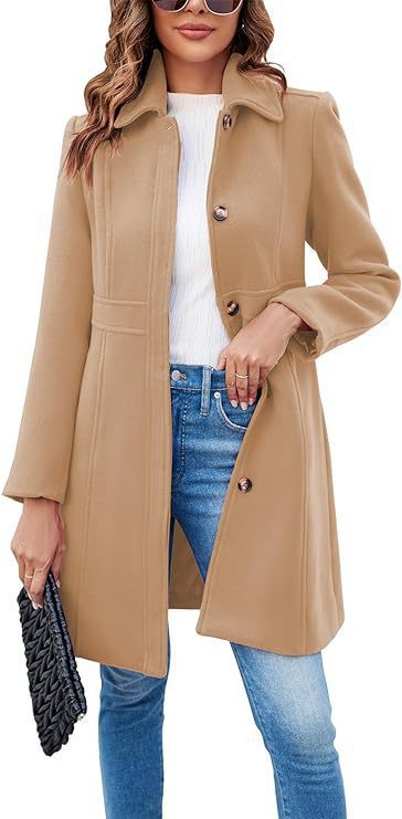 Stylish women's long coat, featuring an elegant design for timeless fall and winter fashion. Warm clothing.