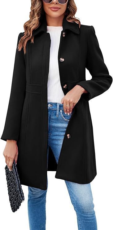 Warm women's long coat in a classic style, perfect elegant outerwear for cold fall and winter days.