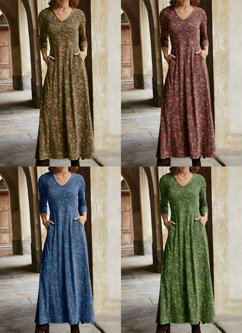 Elegant women's long dress featuring a unique retro vintage pattern, perfect for sophisticated occasions.