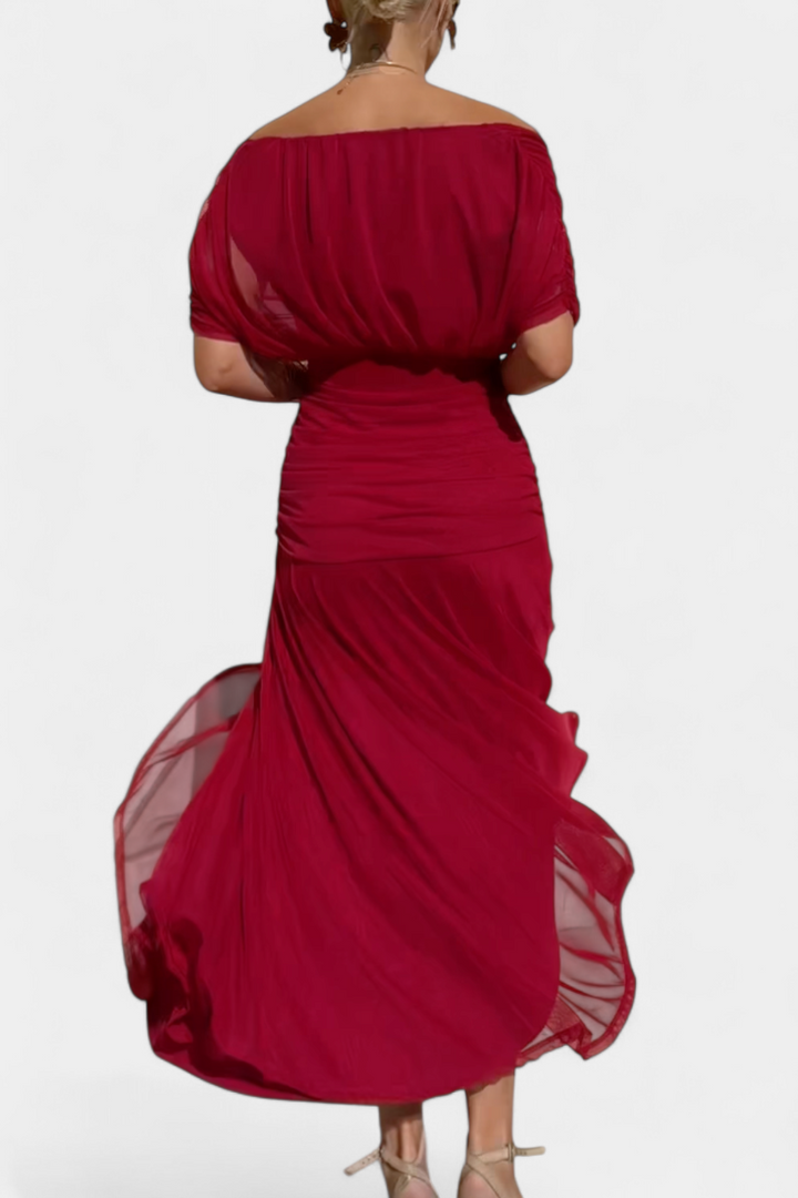 Detailed floral print on an elegant women's long V-neck maxi dress, perfect for summer fashion.