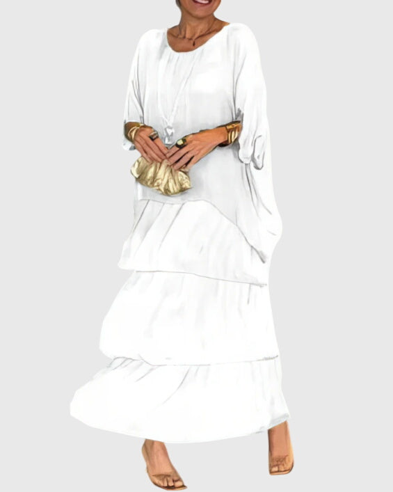 Chic women's elegant flowing maxi dress, perfect as a comfortable long summer or occasion dress.