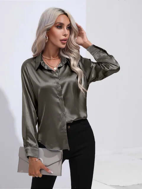 Chic long sleeve blouse for women, featuring an elegant design suitable for dressy occasions & formal wear.