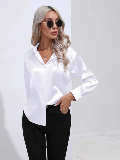 Dressy women's long sleeve shirt, an elegant and chic blouse for a polished and refined sophisticated style.