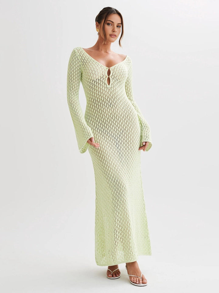 Beautiful women's long sleeve button front maxi dress, showcasing elegant and relaxed style.