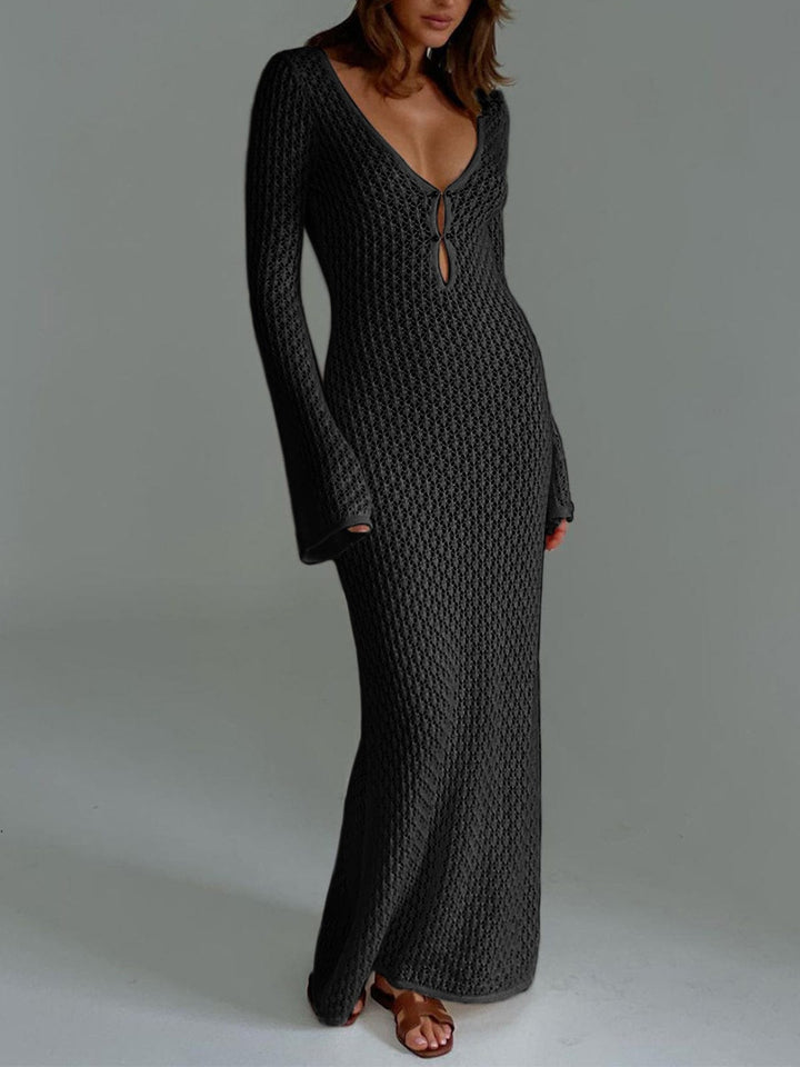 Spring fashion women's long sleeve button front maxi dress, offering versatile comfort.