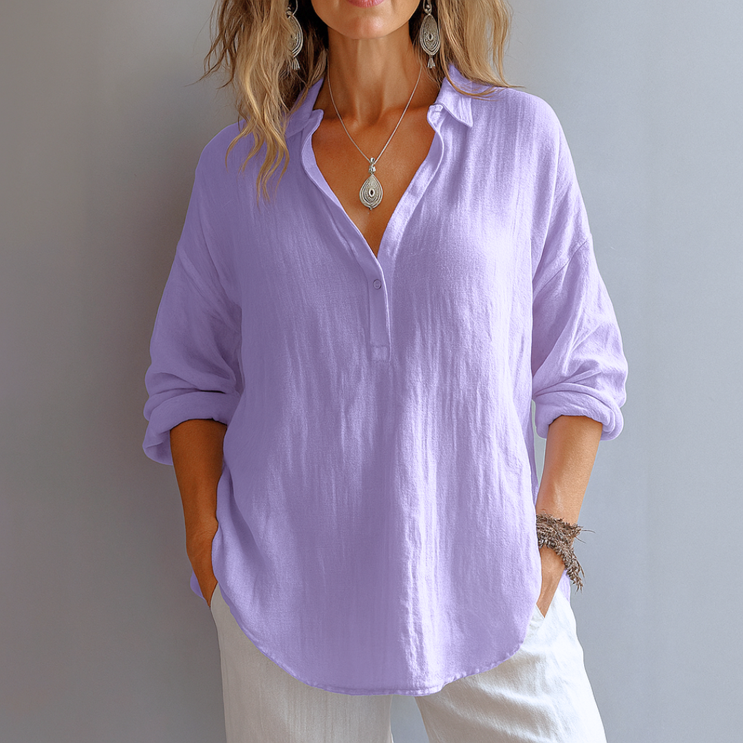 Yellow green women's collared blouse, long sleeve with partial button placket, an elegant and versatile business casual top.