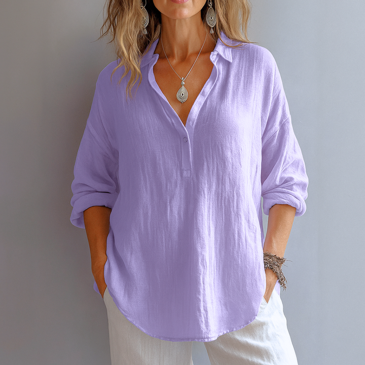 Yellow green women's collared blouse, long sleeve with partial button placket, an elegant and versatile business casual top.