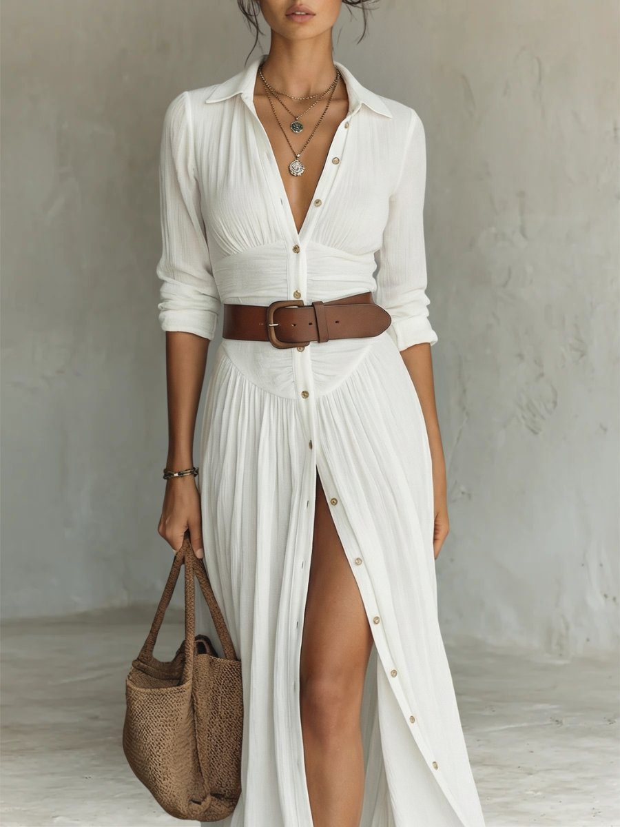 Modest fashion women's long sleeve collared maxi dress, a chic and comfortable choice for work or daily wear.
