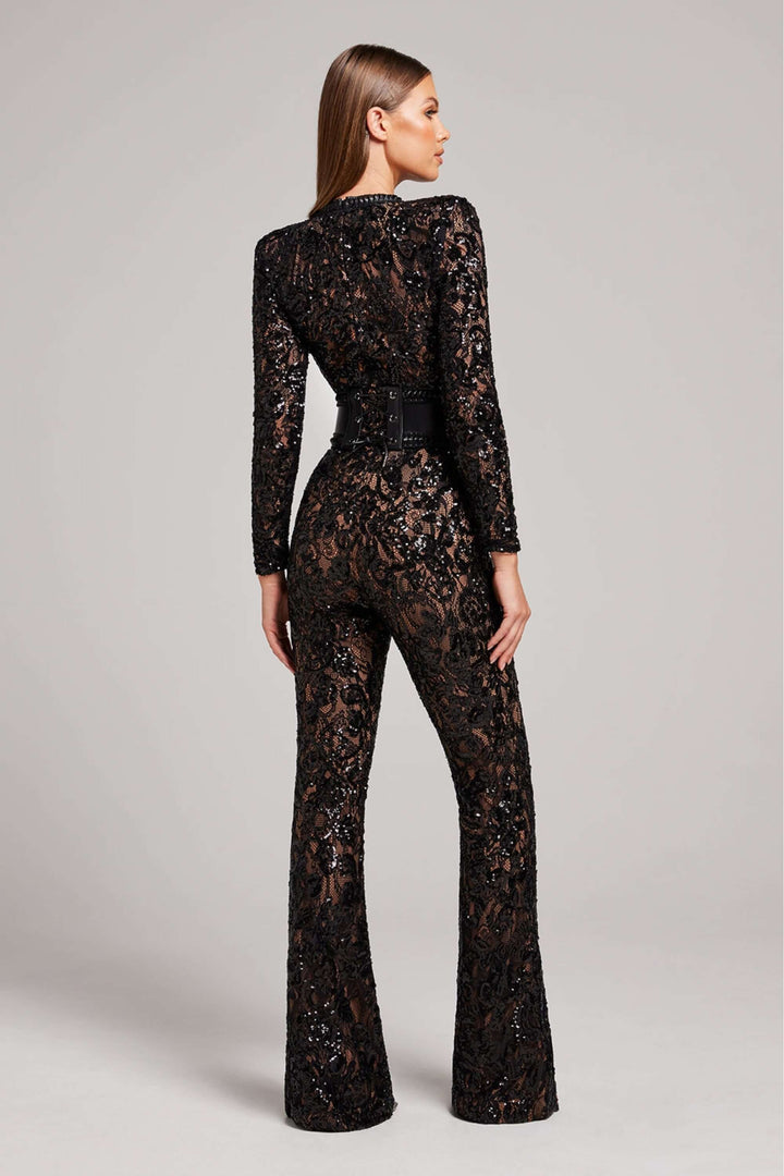 Sophisticated white long sleeve fitted jumpsuit, ideal for elegant women's formal events.