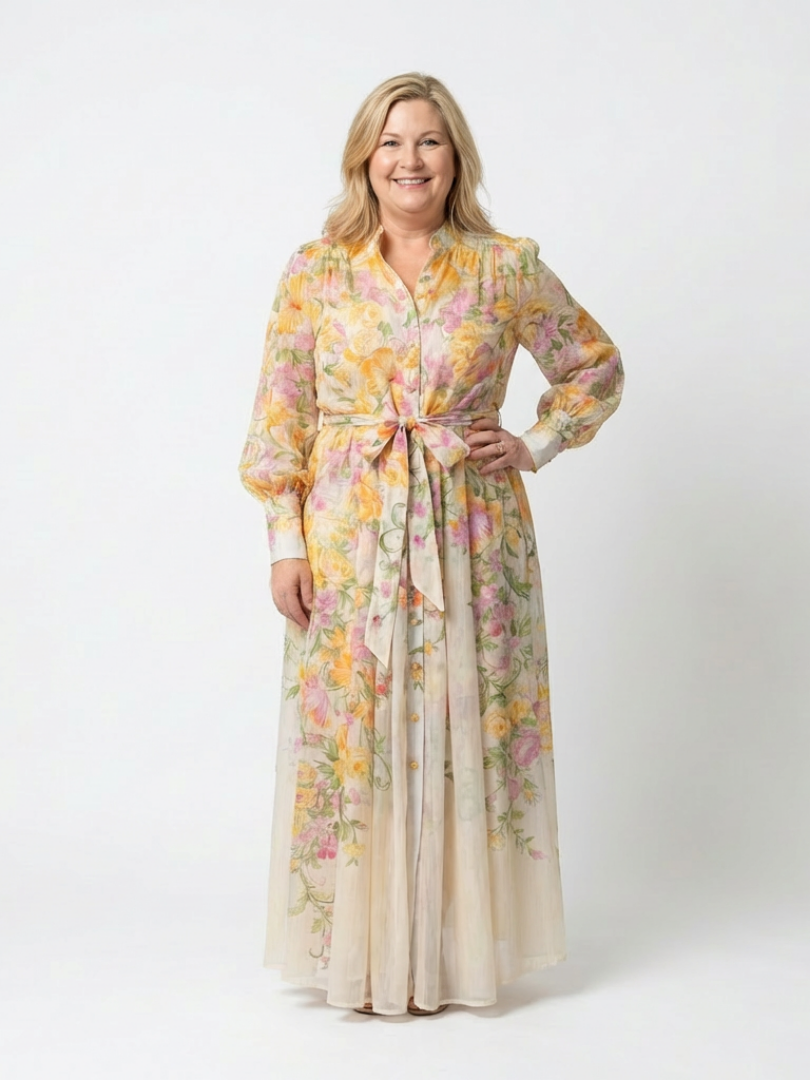 Stylish women's long sleeve floral maxi dress, ideal for spring & summer, with an elegant, comfortable, and flowy design.