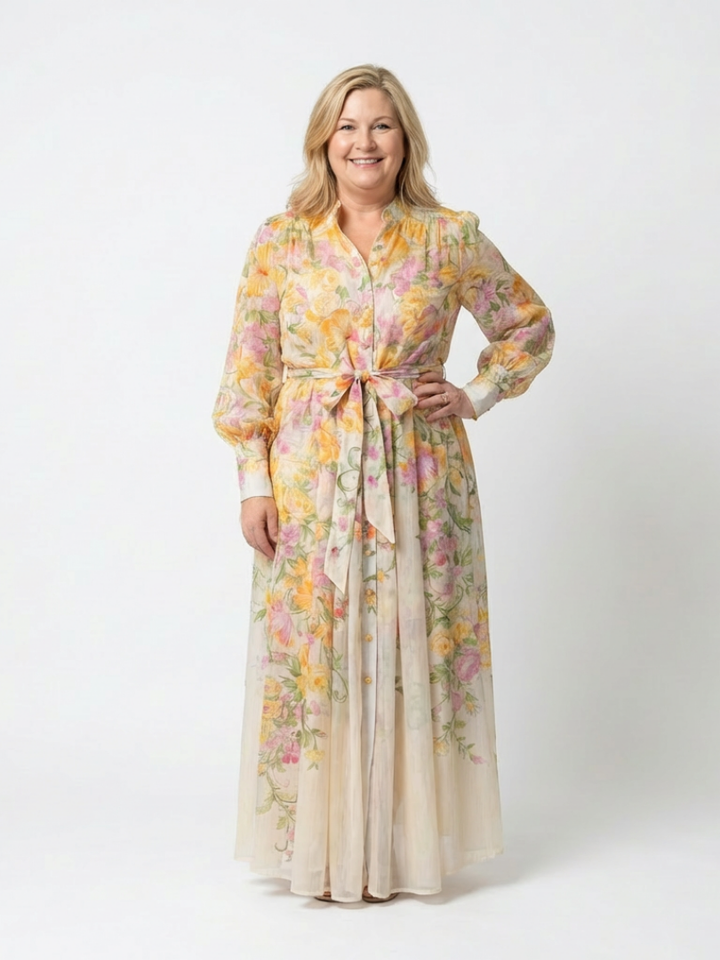 Stylish women's long sleeve floral maxi dress, ideal for spring & summer, with an elegant, comfortable, and flowy design.