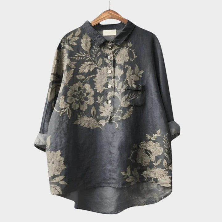 Stylish women's floral print long-sleeve blouse, great for versatile office & casual wear.