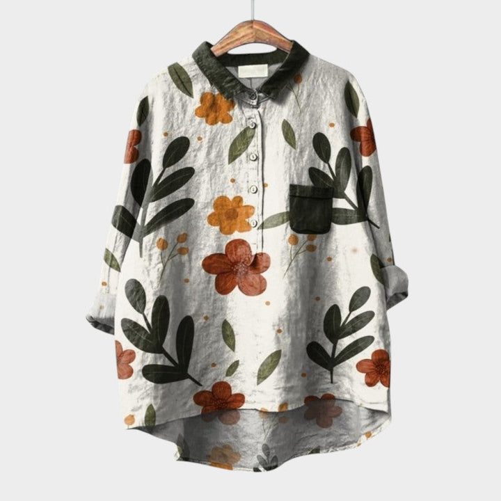 Comfortable women's elegant floral print blouse, a perfect long-sleeve top for summer fashion.
