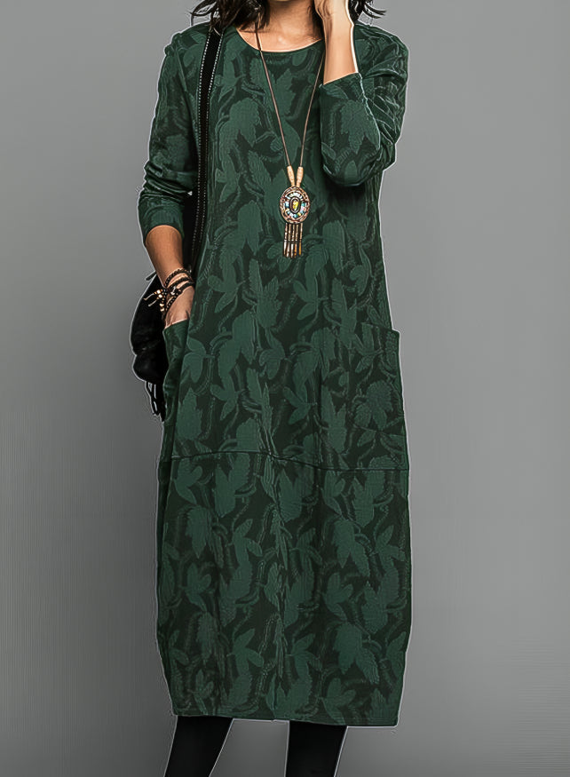 Elegant women's long-sleeve maxi dress with a flowy print. Perfect for versatile day to night styling.