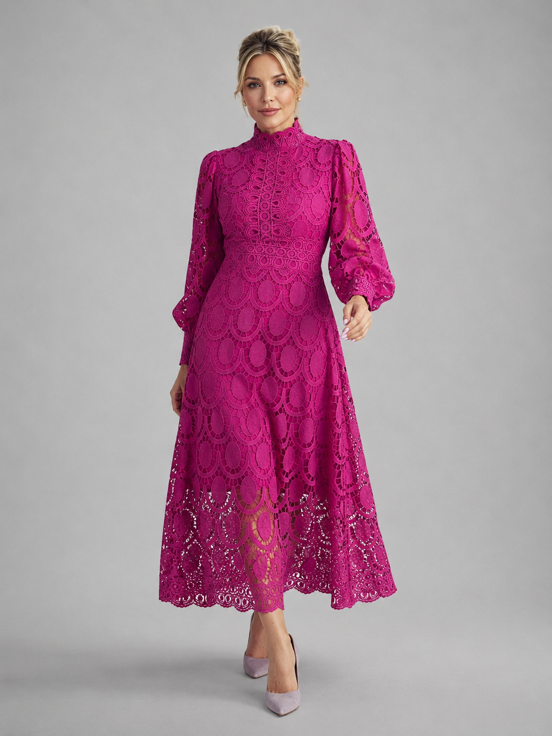 Elegant women's long sleeve midi dress, perfect for wedding guests, formal events & sophisticated occasionwear.