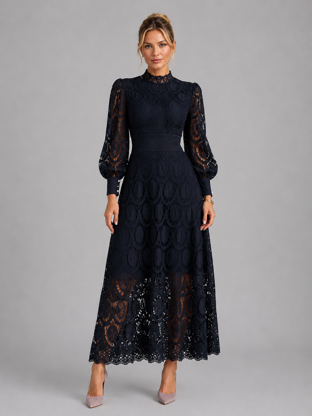 Beautiful elegant women's long sleeve midi dress. A sophisticated choice for parties, evening events, and formal wear.