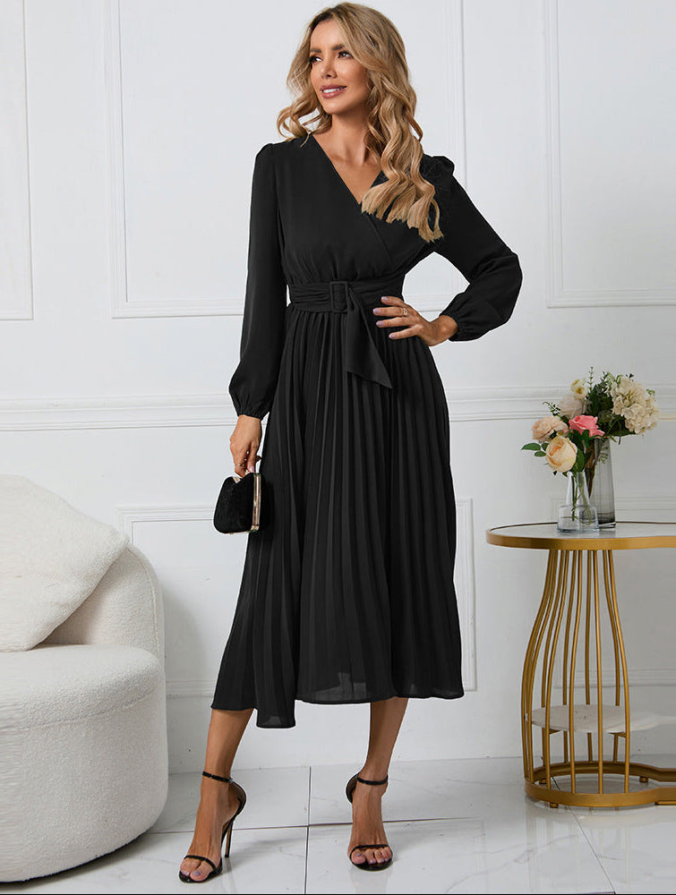 Sophisticated women's long sleeve midi dress, ideal for wedding guests, formal events, or special occasions.