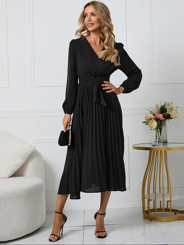 Sophisticated women's long sleeve midi dress, ideal for wedding guests, formal events, or special occasions.