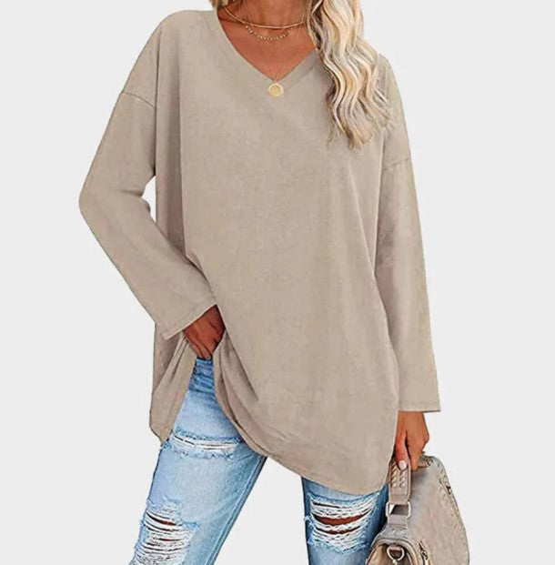 Elegant women's long sleeve everyday sweater. Perfect comfortable knitwear for fall & winter fashion.