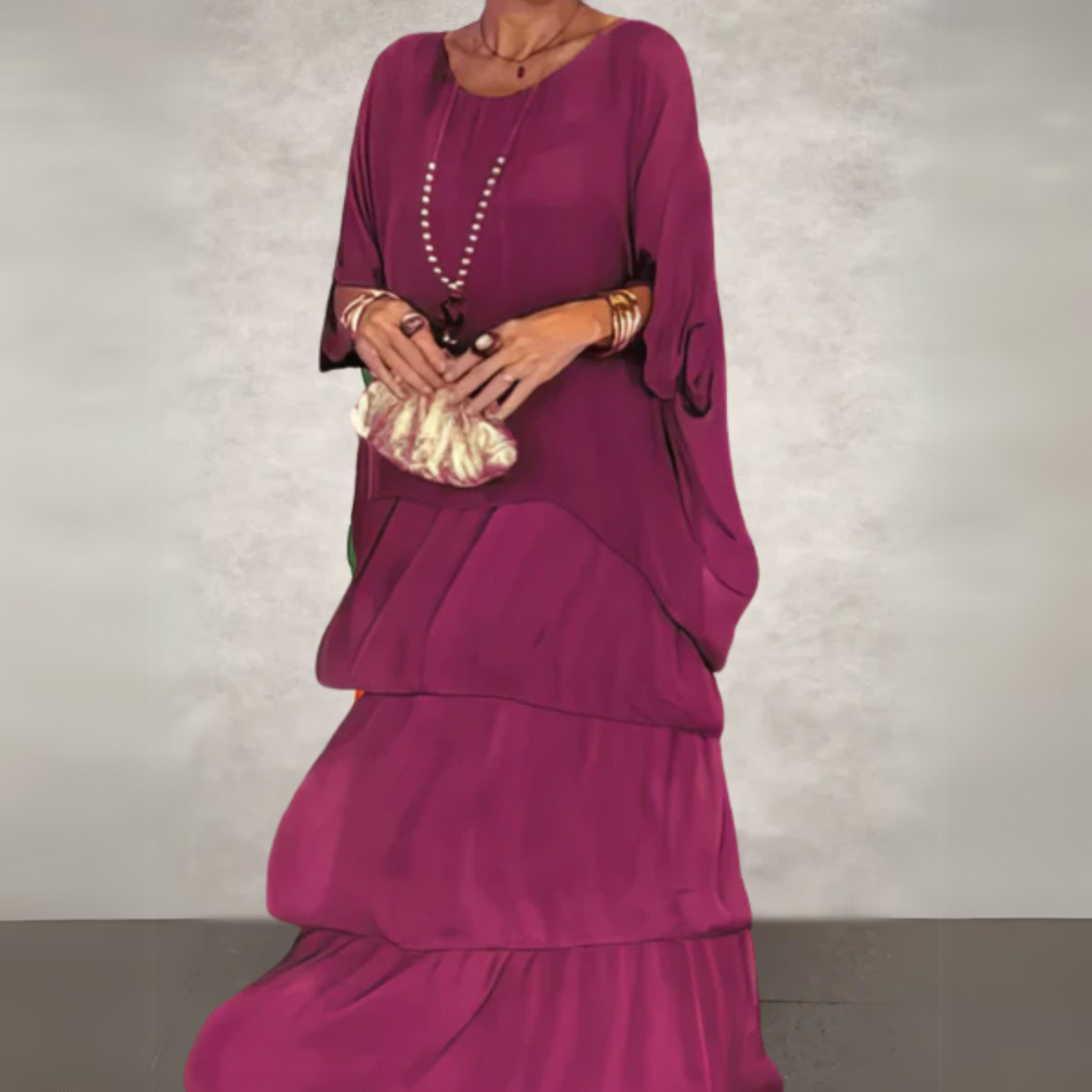 Stylish women's long sleeve maxi dress, tiered design perfect for elegant spring & summer occasions.