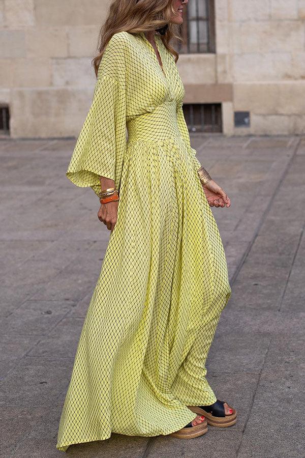 Elegant women's long sleeve V-neck midi dress. Versatile smart casual style perfect for spring & autumn.