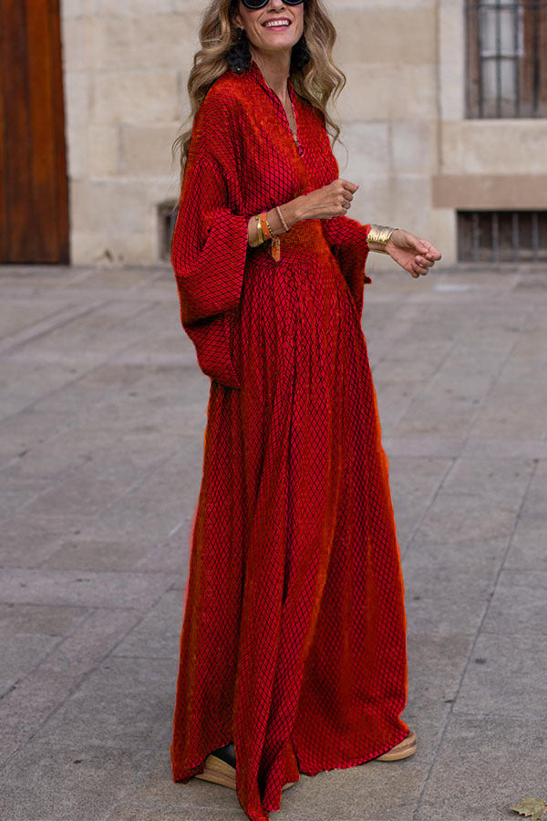 Chic yellow long sleeve V-neck midi dress for women. Elegant smart casual fashion, ideal for autumn & spring.