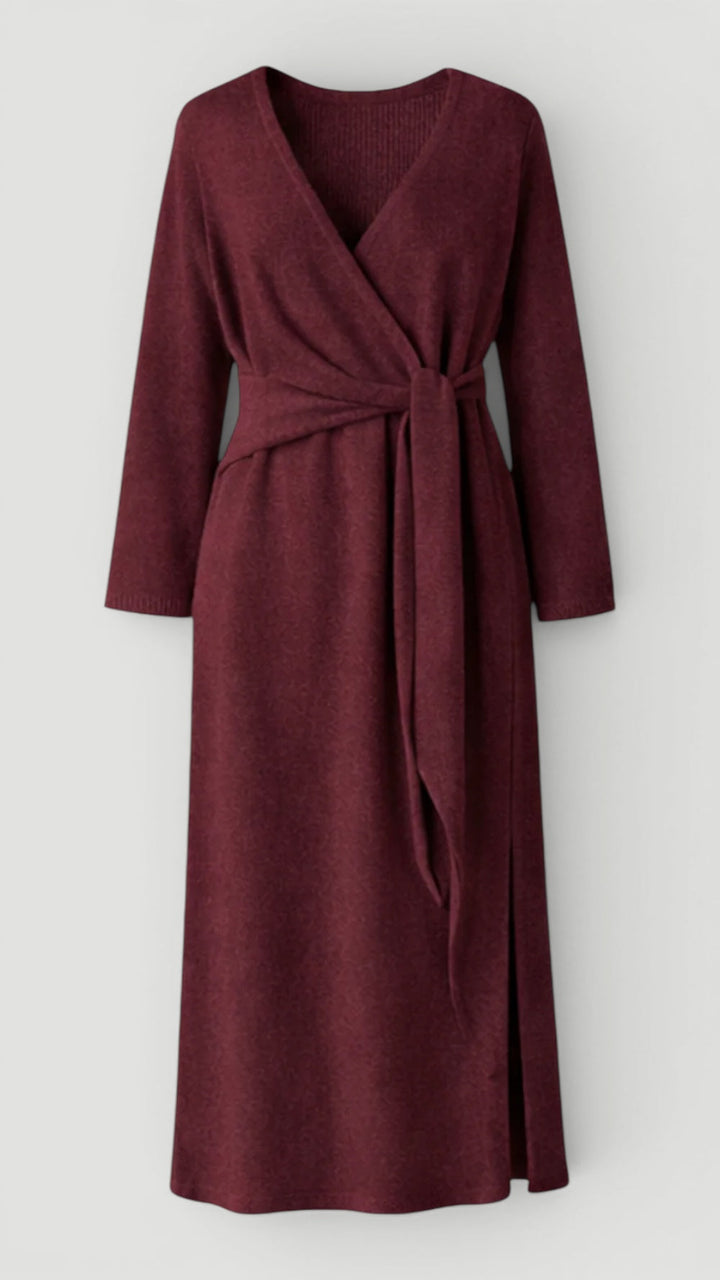 Comfortable women's autumn/winter wrap dress, ideal for office wear or elegant evening events.