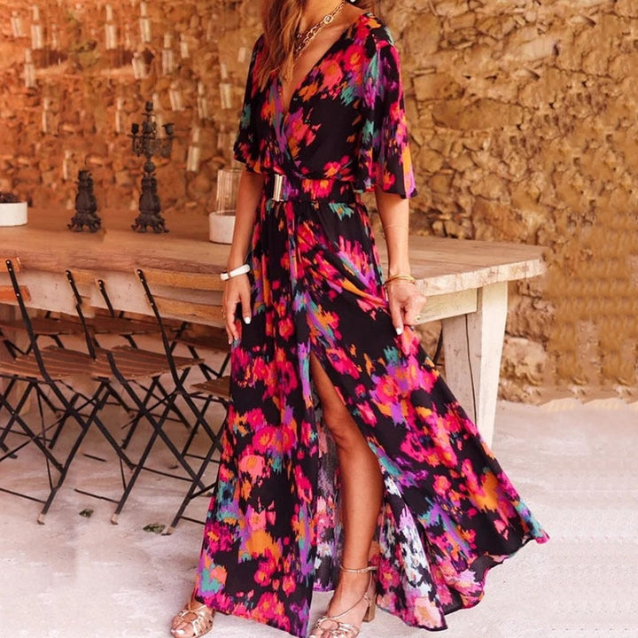 Versatile women's elegant wrap midi dress with long sleeves. Flattering fit, perfect for all-season wear, casual to evening.