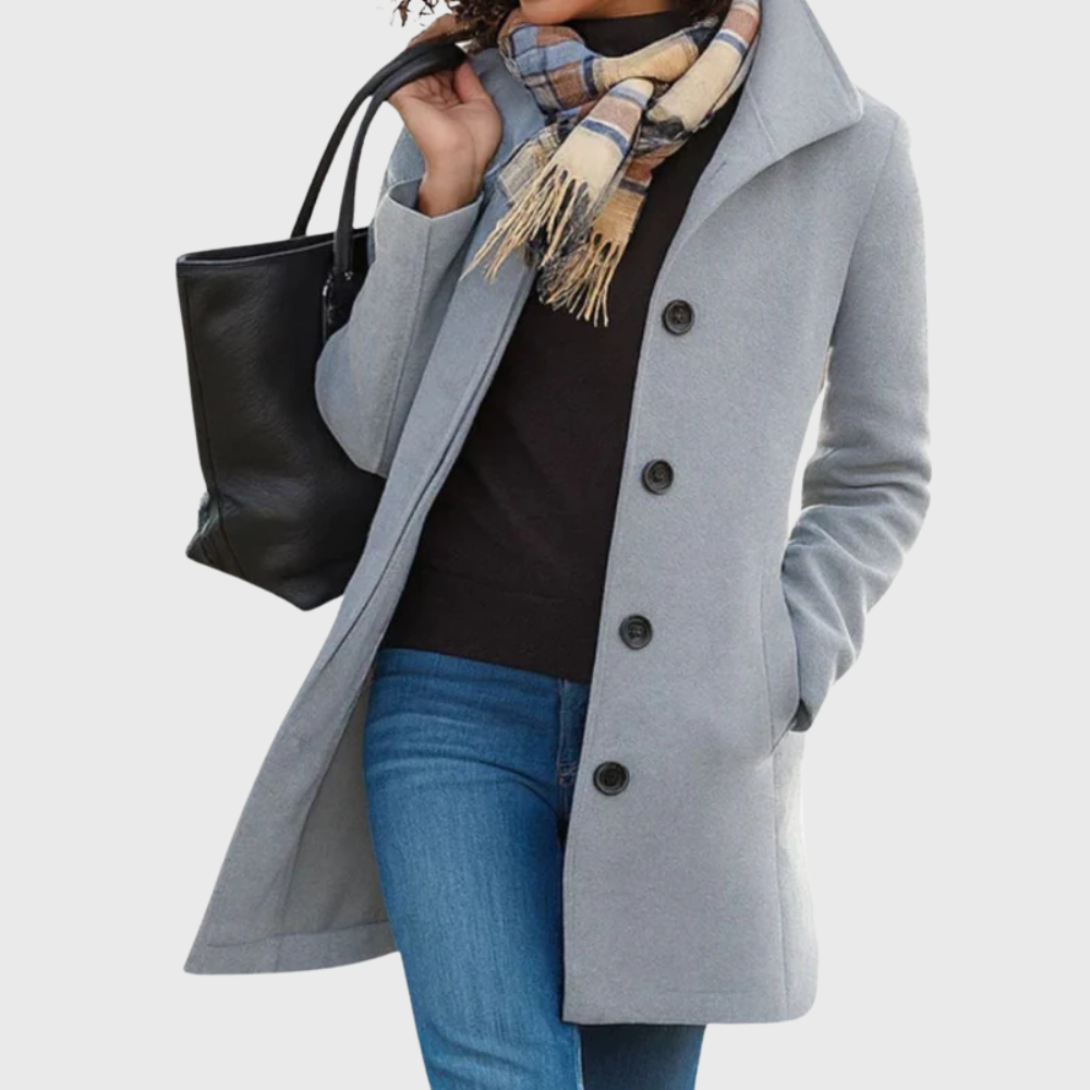 Versatile women's longline winter coat with a stylish button-front, essential outerwear for cooler weather.