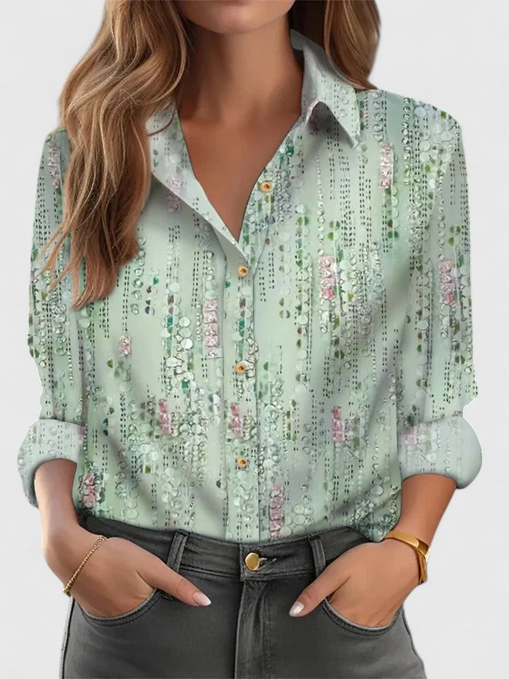 Elegant women's loose fit blouse with long sleeves, perfect for sophisticated casual wear or holiday style.