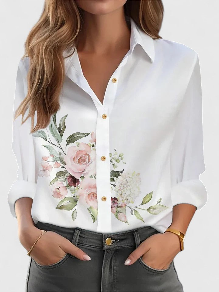 Chic women's loose fit blouse, an elegant long sleeve top for comfortable wear and versatile sophisticated style.