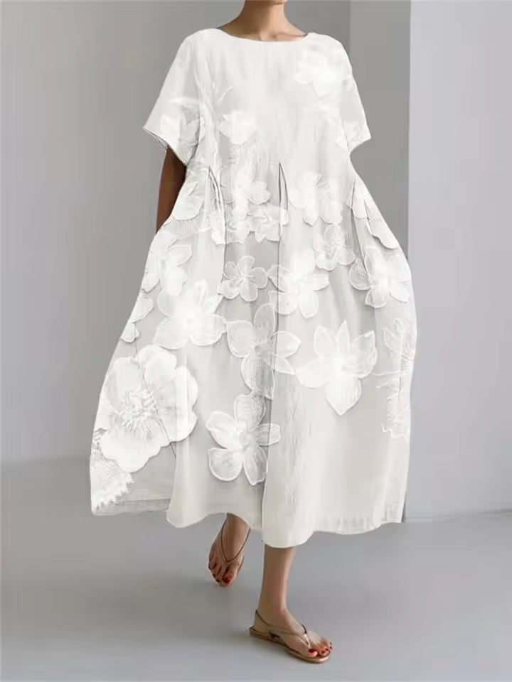 Elegant women's loose round neck dress, perfect for comfortable and chic everyday wear.