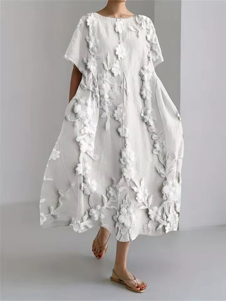 Easy-wear women's elegant dress, loose-fit round neck, perfect for casual yet stylish looks.