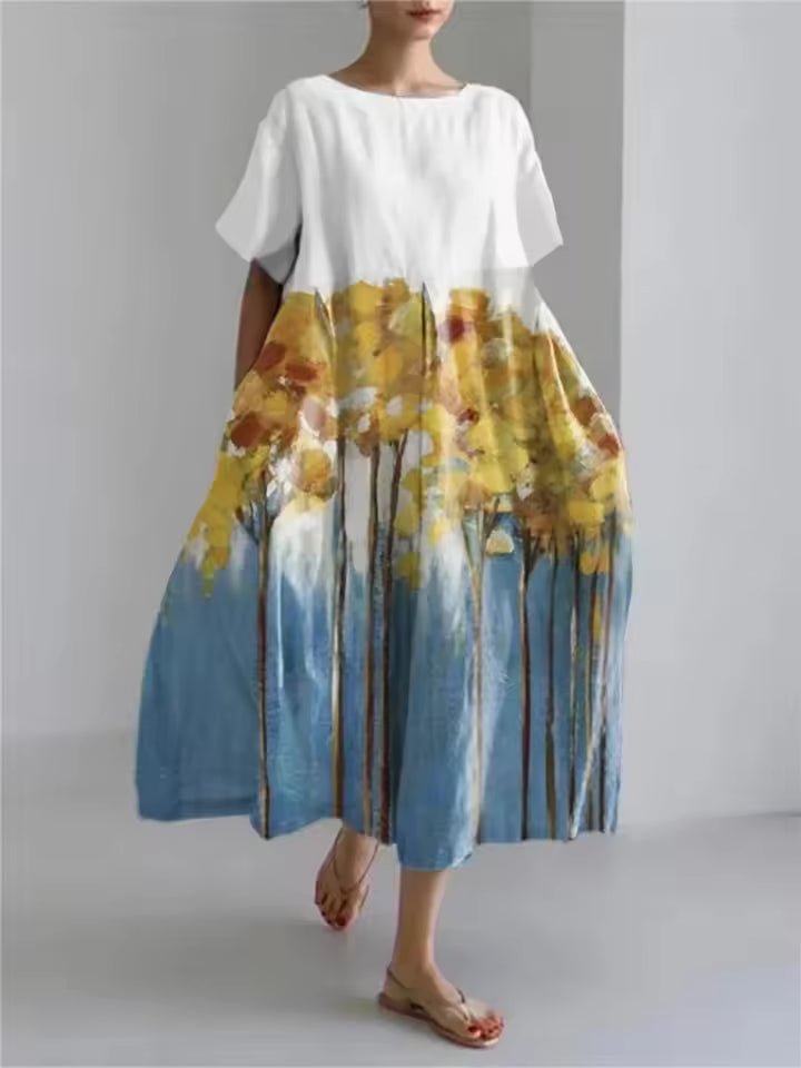 Casual floral print women's dress with a loose fit & round neck for effortless summer style.