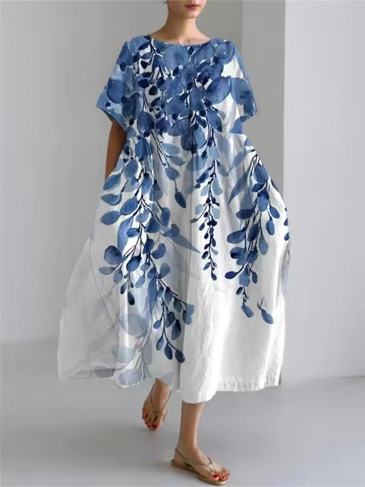 Women's casual round neck dress, loose and comfortable, ideal for versatile summer looks.