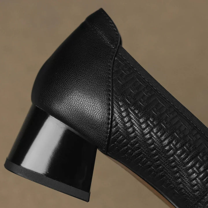 Elegant square toe block heels for women, comfortable and versatile for fashion or professional wear.