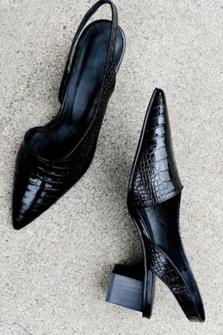 Versatile formal women's pumps: low heel slingback design, pointed toe, great for office or events.